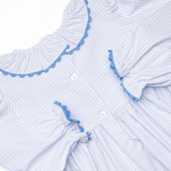 Windowpane Wonderland Smocked Dress, Blue