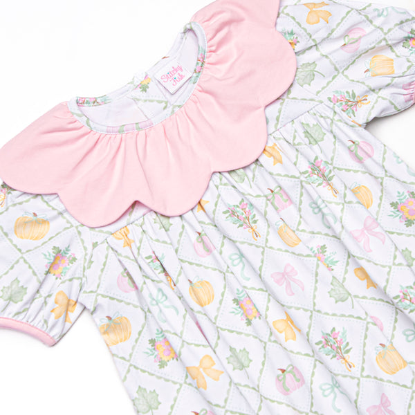 Bows and Borders Scalloped Dress, Pink