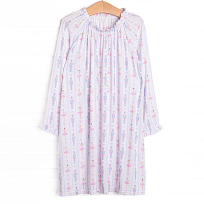 This gown is made of the extremely soft, stretchy bamboo viscose fabric that feels like butter and features a nutcracker print.