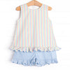 Rainbow Waves Ruffle Short Set, Blue