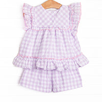French Violet Frills Ruffle Short Set, Purple