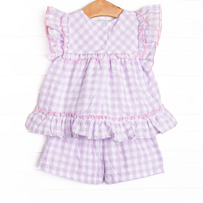 French Violet Frills Ruffle Short Set, Purple