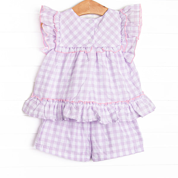 French Violet Frills Ruffle Short Set, Purple