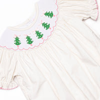 Snowfall Forest Smocked Bishop Dress, White