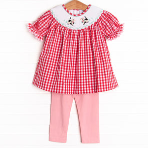 Cow Conversations Smocked Legging Set, Red