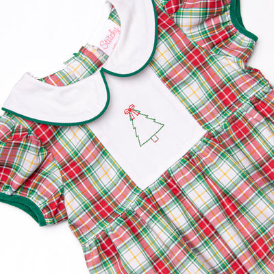 Traditional Tree Lighting Embroidered Dress, Green