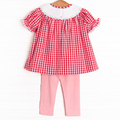 Cow Conversations Smocked Legging Set, Red