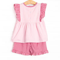 Rosey Red Bow Ruffle Short Set, Pink
