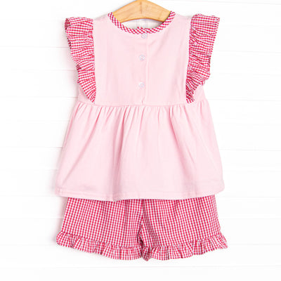 Rosey Red Bow Ruffle Short Set, Pink