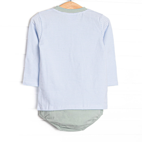 Evan Long Sleeve Pocket Diaper Set, Sage and Light Blue Stripe
