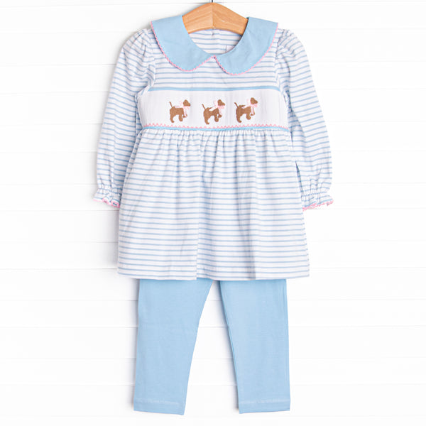 Puppy Present Smocked Legging Set, Blue