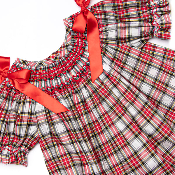 Christmas Card Classic Smocked Romper, Red