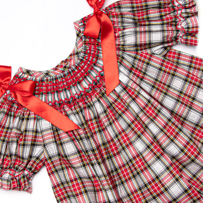 Christmas Card Classic Smocked Bishop Dress, Red