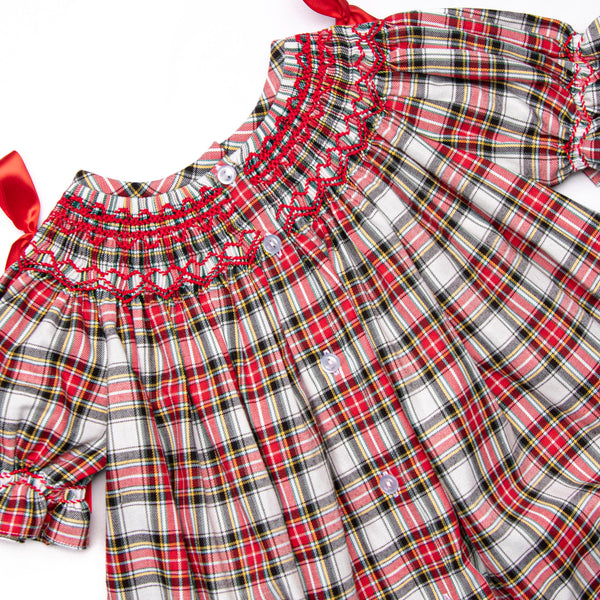 Christmas Card Classic Smocked Romper, Red