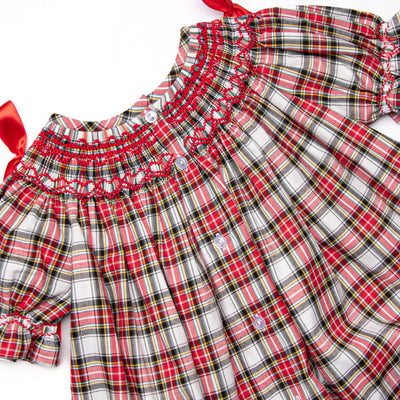 Christmas Card Classic Smocked Bishop Dress, Red