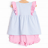 Sky Blue Stripes Ruffle Short Set, Blue