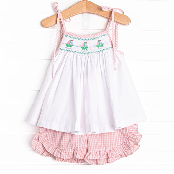 Sea Breeze Sunset Smocked Short Set, Pink