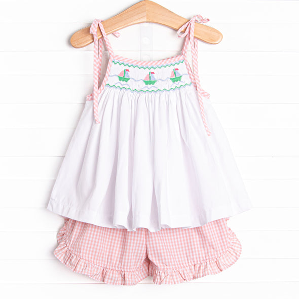 Sea Breeze Sunset Smocked Short Set, Pink