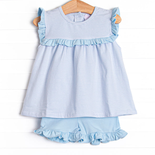 Bonnie Ruffle Short Set, Light Blue Stripe