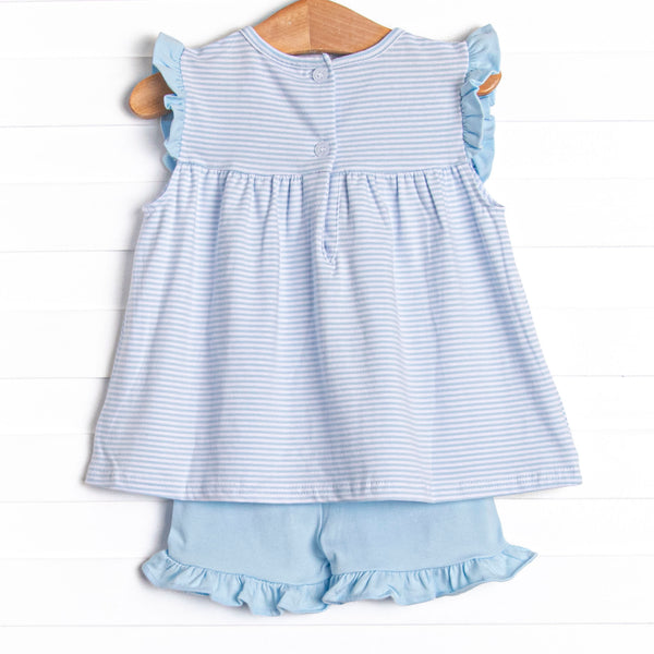 Bonnie Ruffle Short Set, Light Blue Stripe