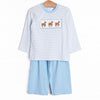 Puppy Present Smocked Pant Set, Blue