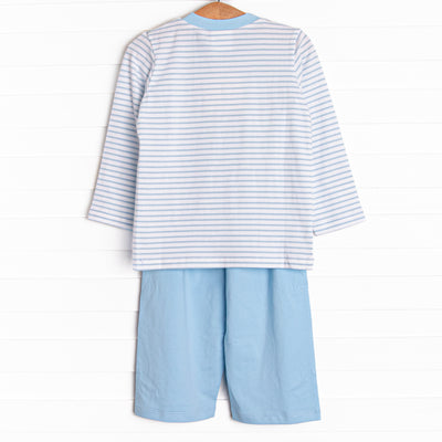 Puppy Present Smocked Pant Set, Blue