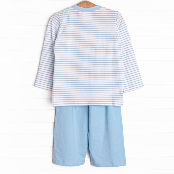 Puppy Present Smocked Pant Set, Blue