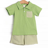Levi Short Set, Pear Green Stripe