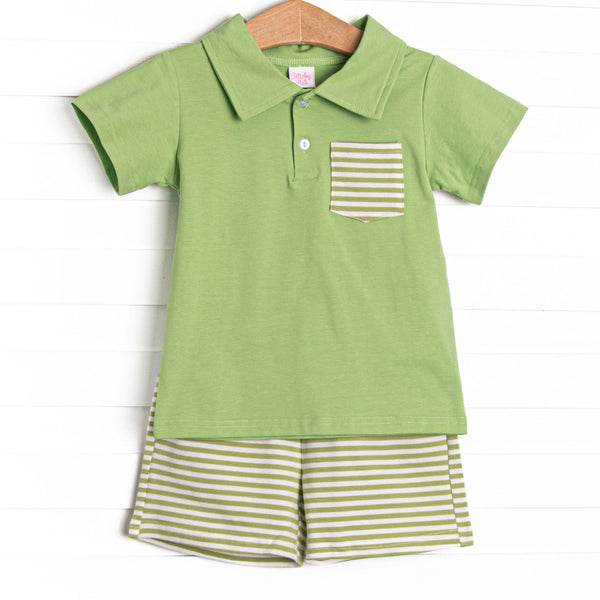 Levi Short Set, Pear Green Stripe