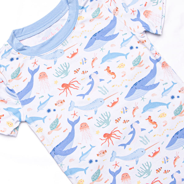 Deep Blue Discovery Bamboo Pajama Short Set, Blue