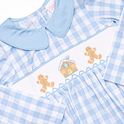 Ginger Snap Season Smocked Romper, Blue
