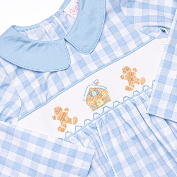 Ginger Snap Season Smocked Romper, Blue