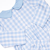 Ginger Snap Season Smocked Romper, Blue