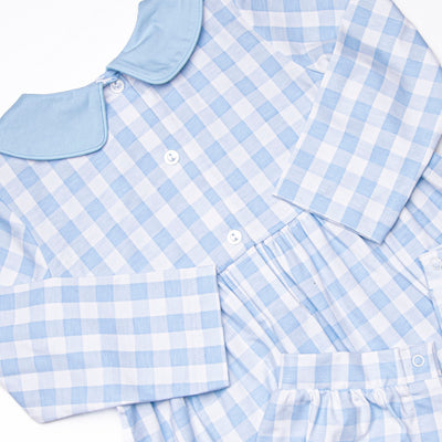 Ginger Snap Season Smocked Romper, Blue