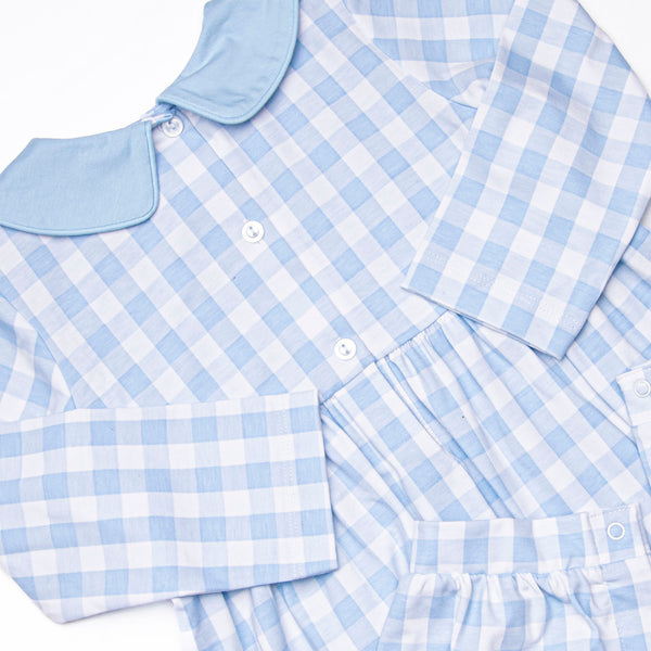 Ginger Snap Season Smocked Romper, Blue