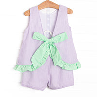 Subtle Seersucker Ruffle Short Set, Purple