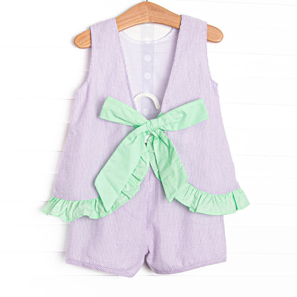 Subtle Seersucker Ruffle Short Set, Purple