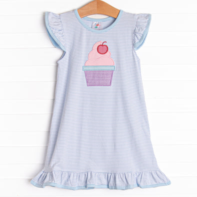 Sundae Sweets Applique Dress, Blue