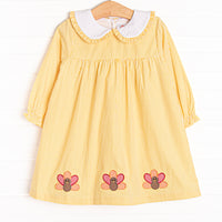 Feathered Friends Applique Dress, Yellow