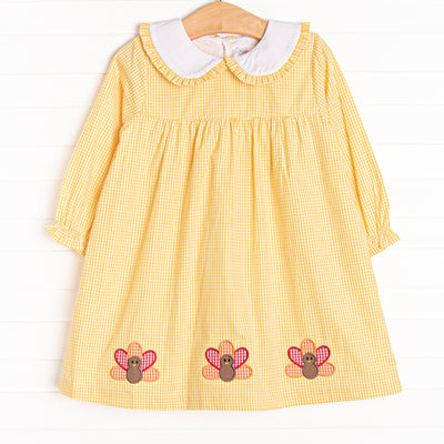 Feathered Friends Applique Dress, Yellow