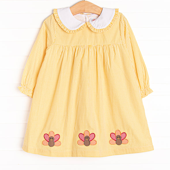 Feathered Friends Applique Dress, Yellow