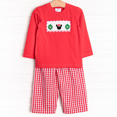 Merry Mouse Smocked Pant Set, Red