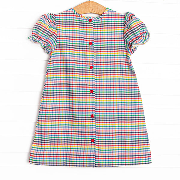 Back to School Plaid Puff Sleeve Dress, Blue