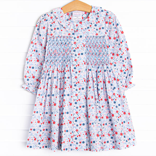 Posh Poppy Smocked Dress, Blue