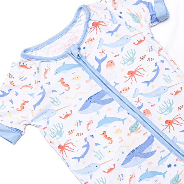 Deep Blue Discovery Bamboo Short Zippy Pajama, Blue