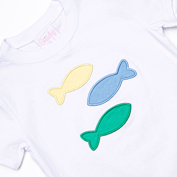 School of Fish Applique Short Set, Blue