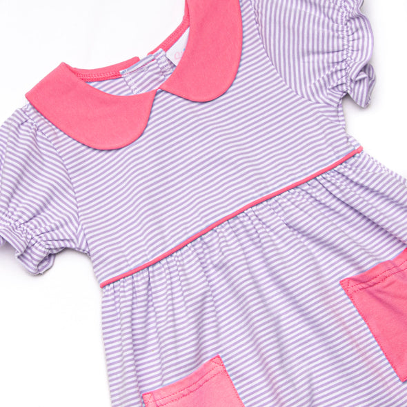 Erin Pocket Dress, Pink and Purple Stripe