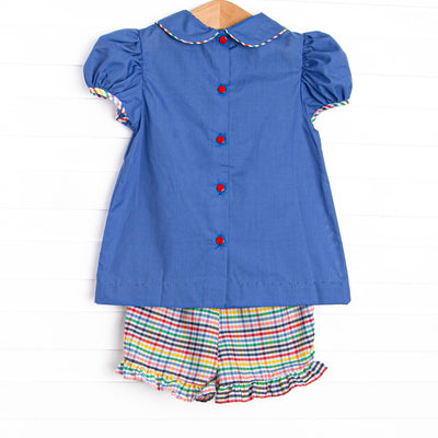 Back to School Plaid Ruffle Short Set, Blue