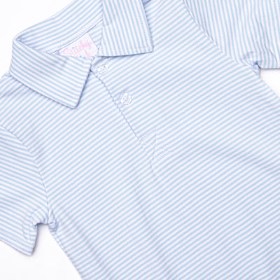 Levi Short Romper, Light Blue Stripe