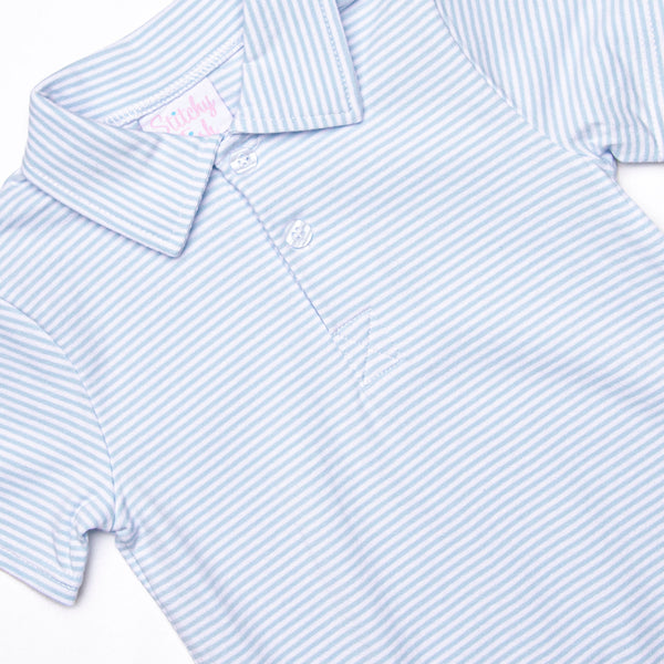 Levi Short Romper, Light Blue Stripe